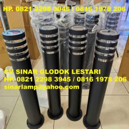 Lampu Taman Pilar Pole Bulat 80cm E27 List 3 Garis Hitam
